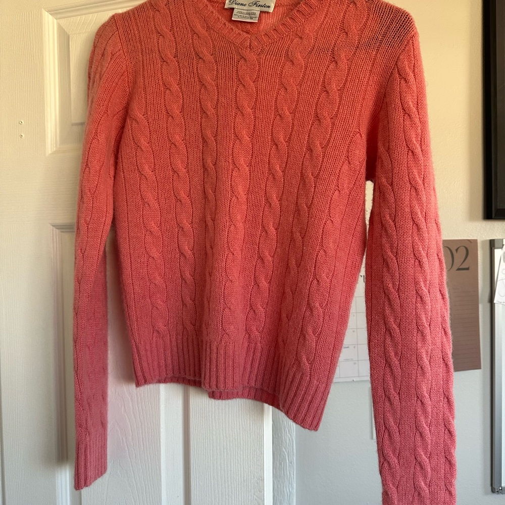 Pink V-Neck Cable Knit Sweater
